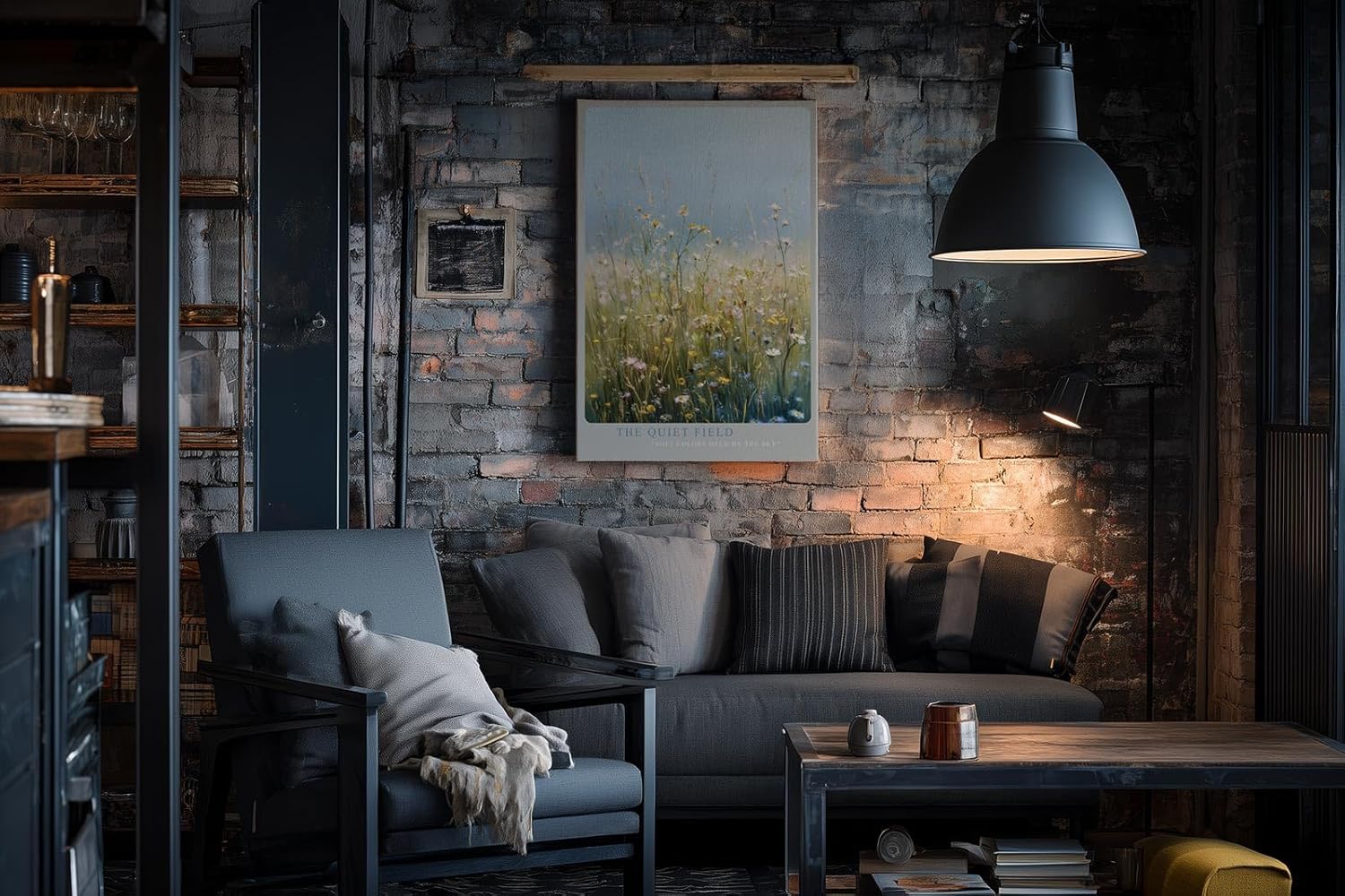 Paul Sinus Wandbild in 40x60cm The Quiet Field Sanfte Wildblumenwiese in Pastellfarben unter klarem Himmel für ruhige und harmonische Raumakzente