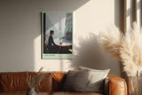 Paul Sinus Wandbild in 40x60cm Café Femme – Romantische Szene einer Frau in einem Pariser Café mit Blick auf den Eiffelturm, moderne Bilder in sanften, stimmungsvollen Farbtönen