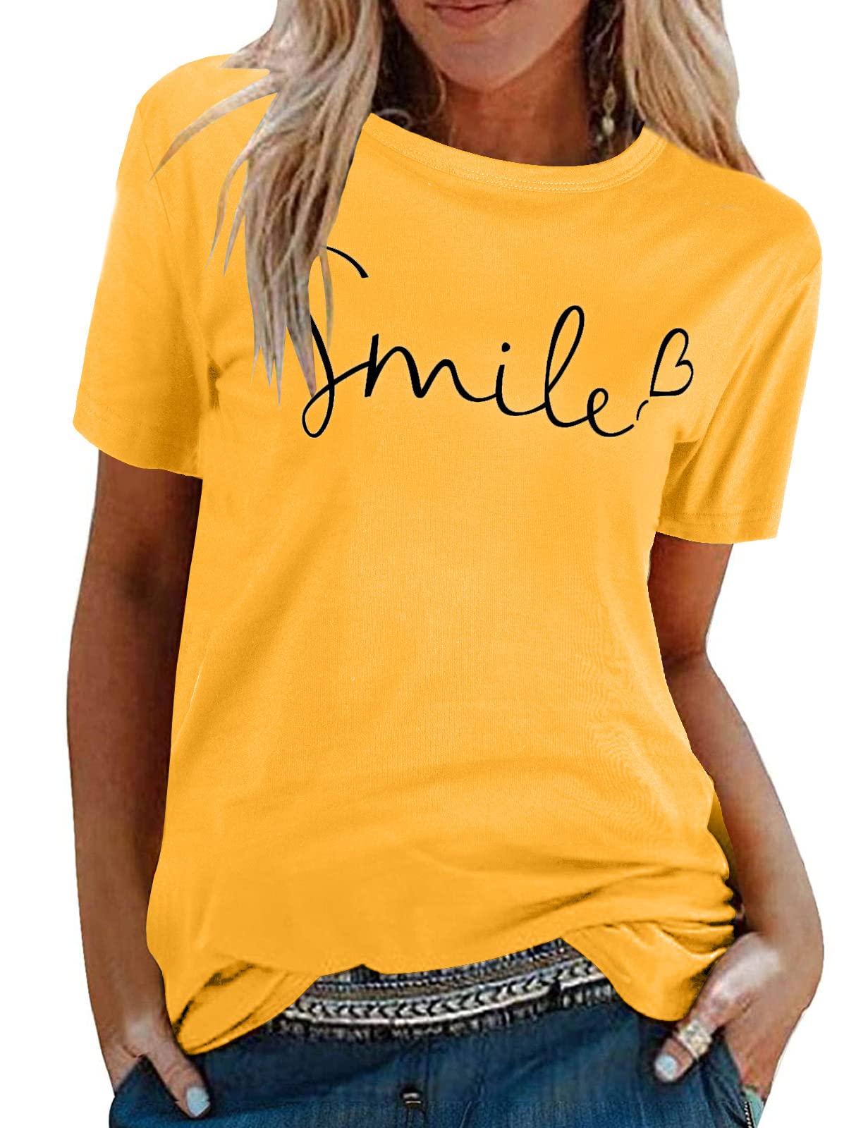 Tuopuda T-Shirt Damen Sommer Oberteile Rundhals Kurzärmeliges Print Bluse Basic Shirt Bequem Baumwolle Tunika Tee Tops Schlank Hemd für Frühling Sommer Herbst