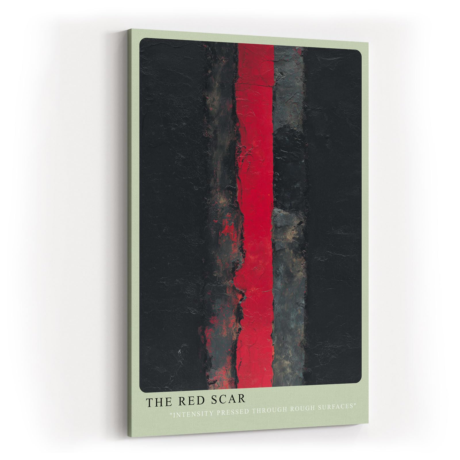 Paul Sinus Wandbild in 40x60cm The Red Scar – Abstraktes Kunstwerk mit intensivem rotem Streifen auf dunklem Grund
