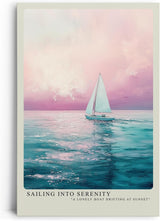 Paul Sinus Leinwandbild 80x120cm Segelboot in sanfter Abendstimmung mit rosa Himmel und ruhigem Wasser – kunstvolles Leinwandbild