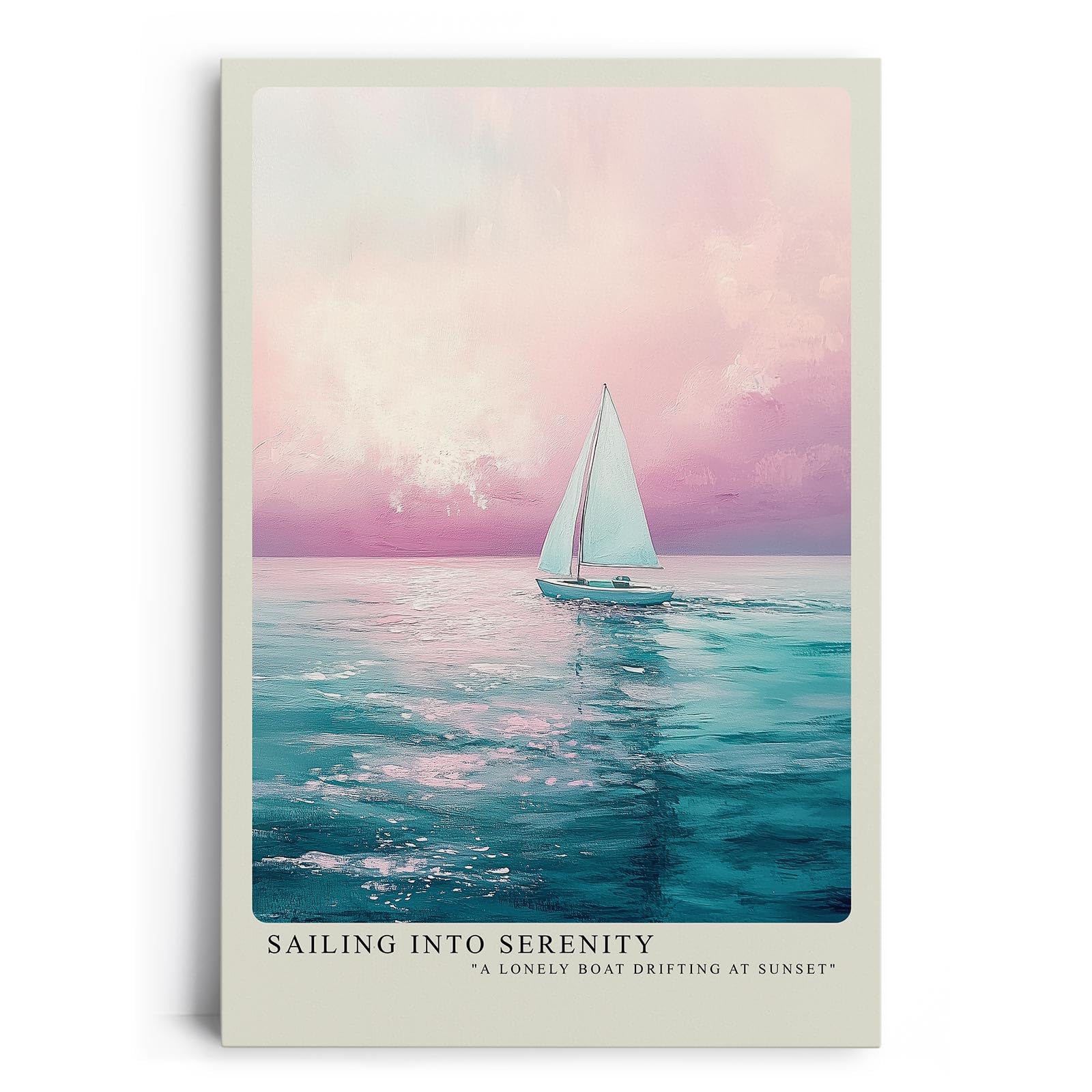 Paul Sinus Leinwandbild 80x120cm Segelboot in sanfter Abendstimmung mit rosa Himmel und ruhigem Wasser – kunstvolles Leinwandbild