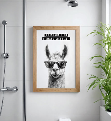 Paul Sinus Poster/Leinwandbild/Rahmenoption Lustiges Lamabild – Coole Klo-Deko fürs Gäste-WC – Perfekt für Humorvolle