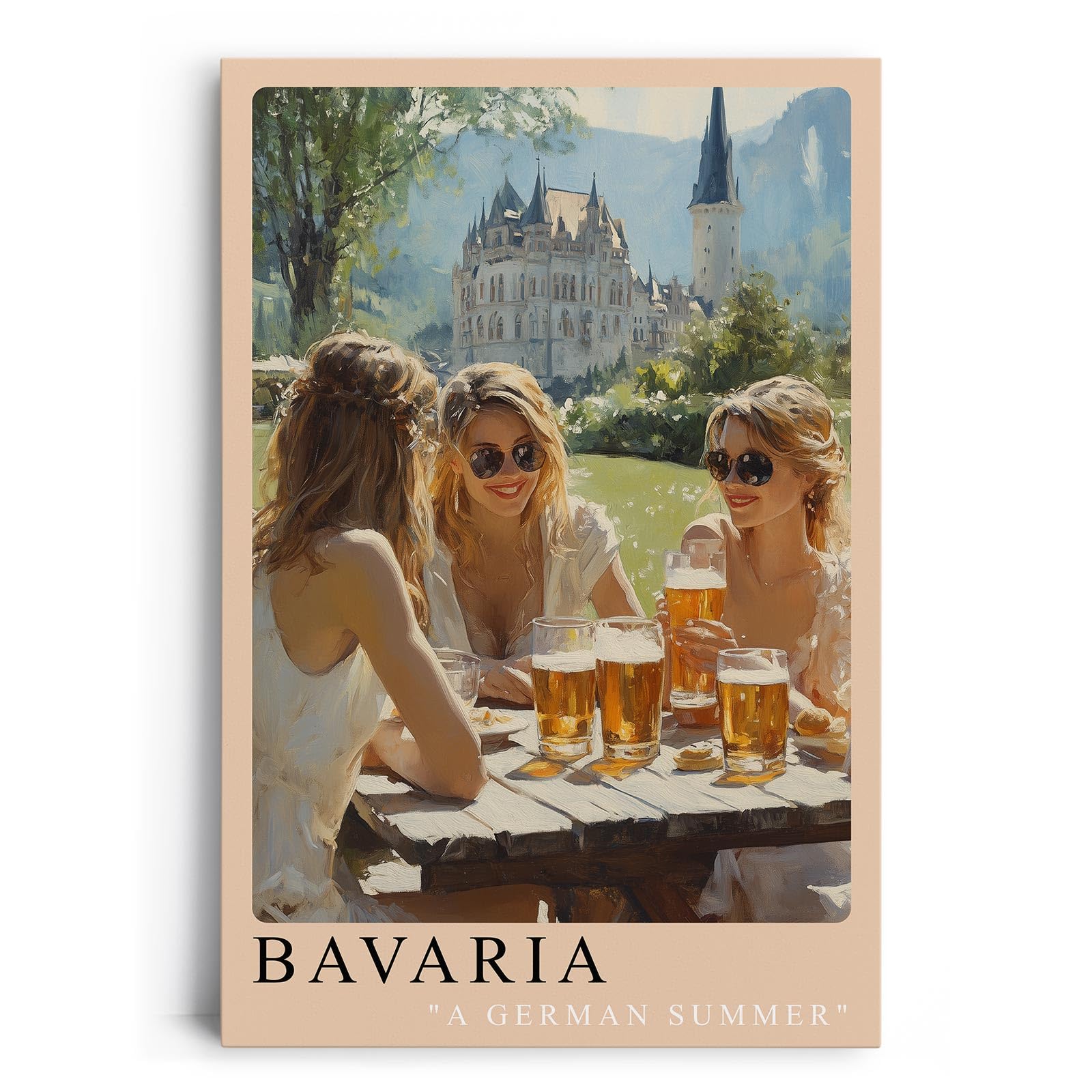 Paul Sinus Leinwandbild 40x60cm Leinwandbild Bavaria bayerische Sommeridylle Schloss Romantik Biergarten Alpen Lebensfreude traditionelle Eleganz