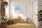 Sinus Art Wandbild 120x80cm Zartes Blattgewebe in kühlem Blau mit Tautropfen – ideal für ruhige Raumgestaltung