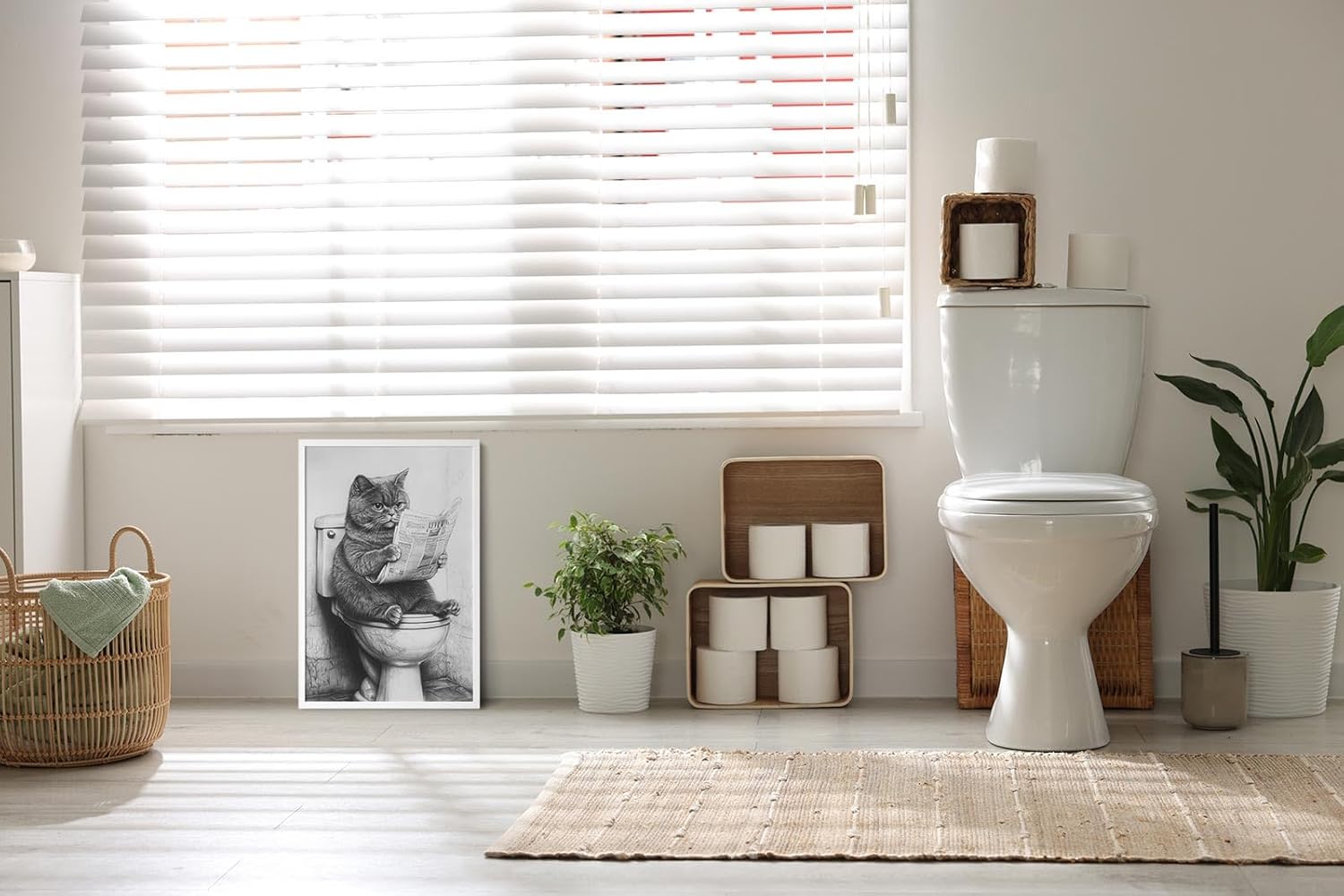 Paul Sinus Poster/Leinwandbild/Rahmenoption Lustiges Katzenbild – Witzige Klo-Deko für dein Gäste-WC – Perfekt für Humor-Fans