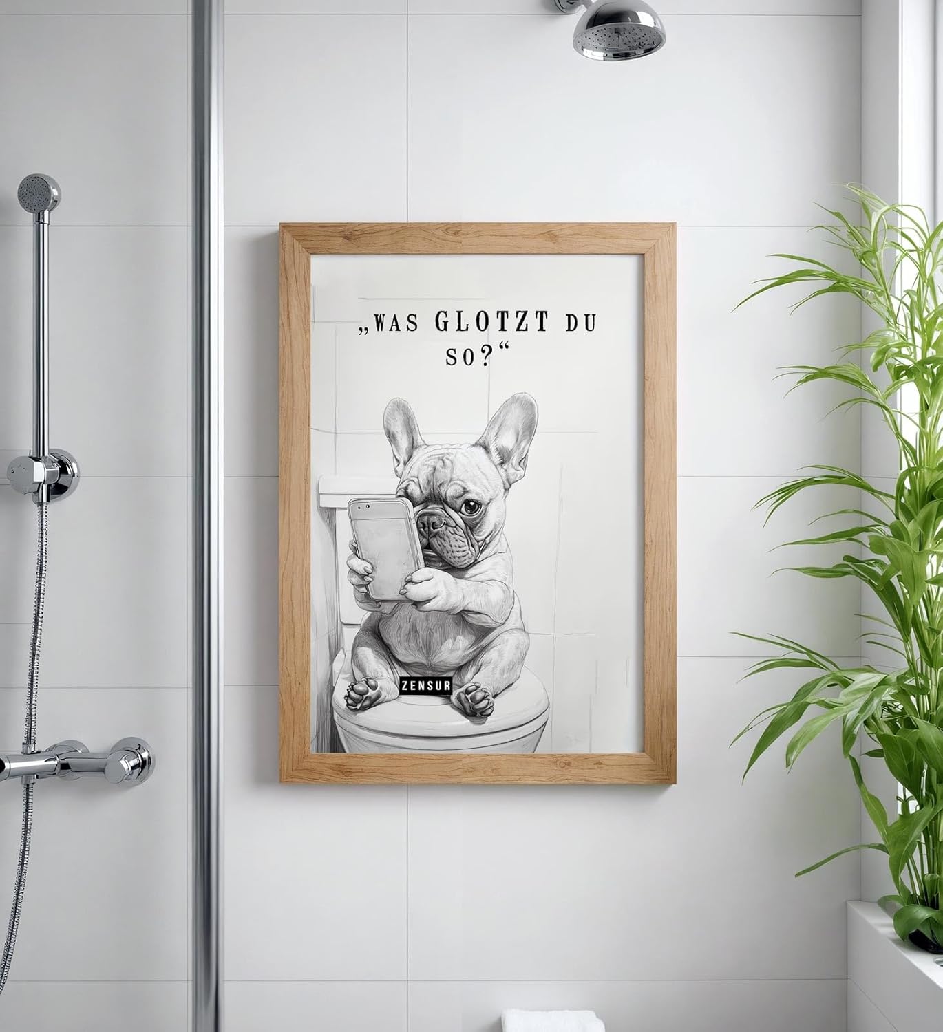 Paul Sinus Poster/Leinwandbild/Rahmenoption Lustiges Hundebild – Freche Klo-Deko fürs Gäste-WC – Perfekt für Humorvolle