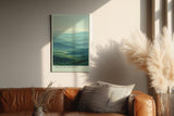 Paul Sinus Wandbild in 40x60cm Fields of Stillness – beruhigende Hügellandschaft in zarten Grünund Blautönen für harmonische Raumgestaltung