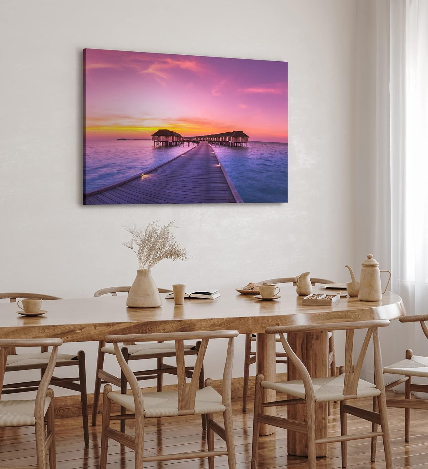 Paul Sinus Wandbild 120x80cm Malediven Meer Holzsteg Sonnenuntergang Bungalows