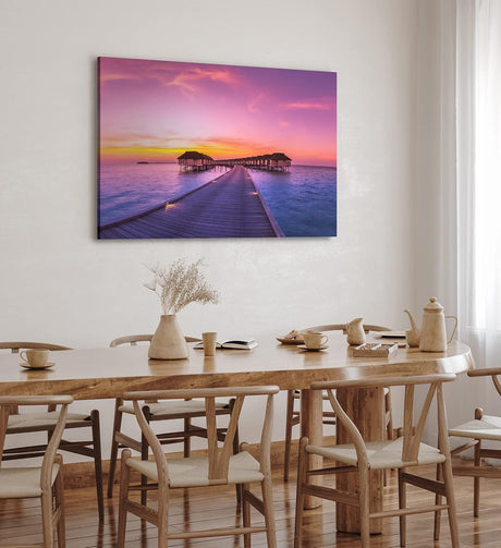 Paul Sinus Wandbild 120x80cm Malediven Meer Holzsteg Sonnenuntergang Bungalows