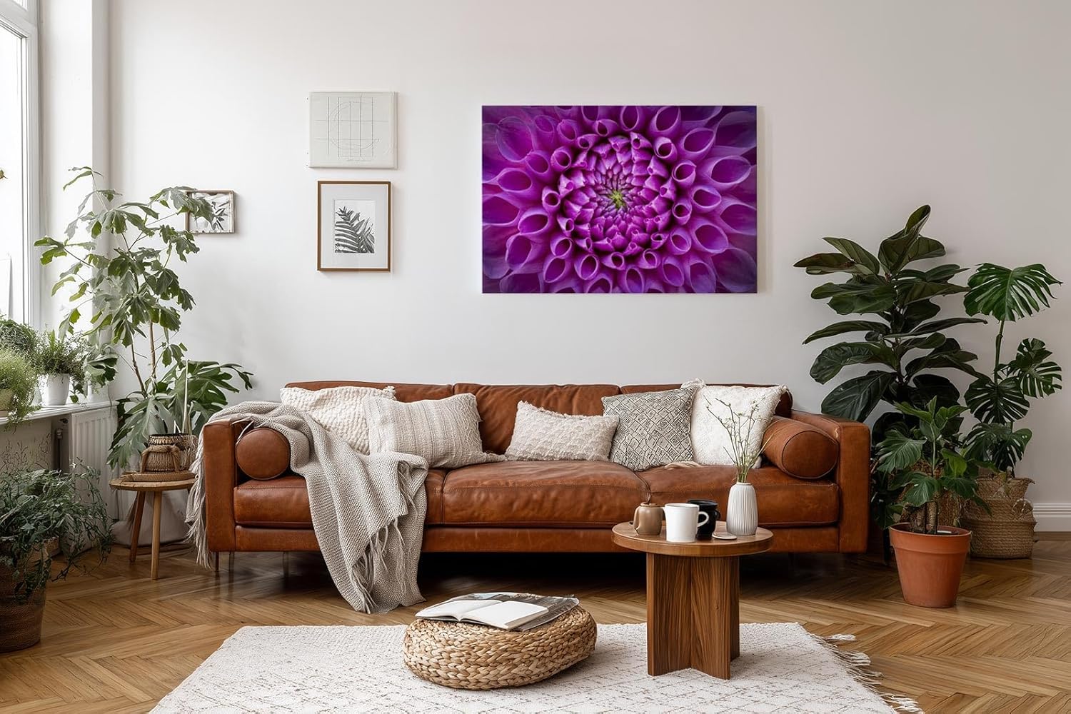 Sinus Art Wandbild 120x80cm Symmetrische Blütenarchitektur in kräftigem Violett mit ausdrucksstarker Mitte