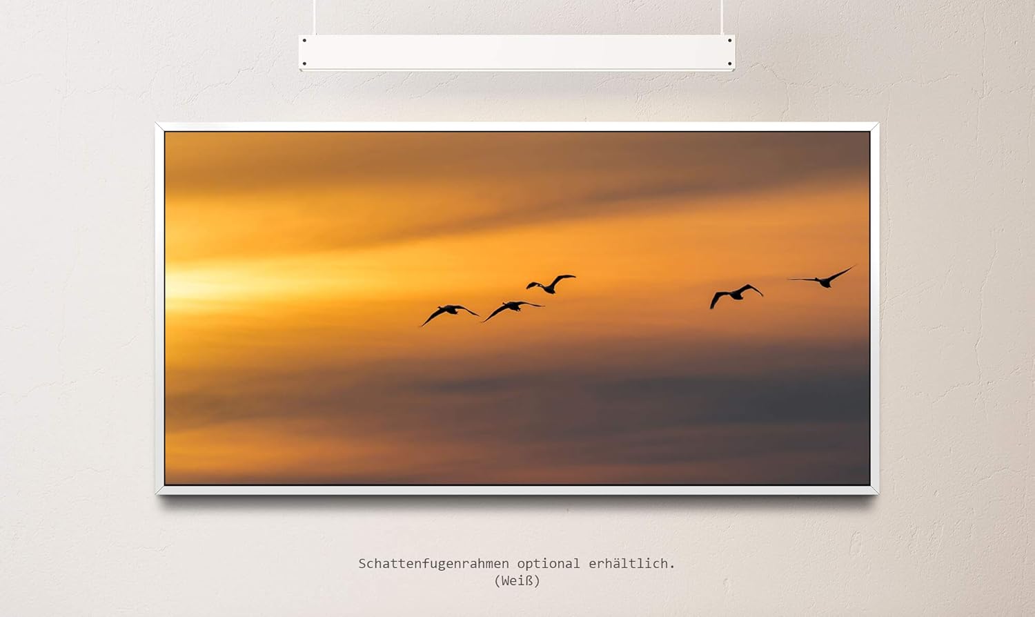 Vögel im Himmel ca. 130x70cm Wandbild inklusive Schattenfugenrahmen weiss - Panorama Leinwand Bild XXL Format Wandbilder Wohnzimmer Wohnung Deko Kunstdrucke