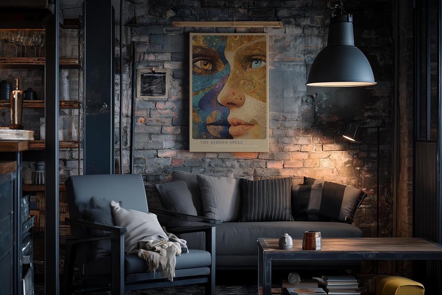 Paul Sinus Wandbild in 40x60cm The Hidden Spell detailreiches abstraktes Porträt zweier Gesichter in Blauund Goldtönen