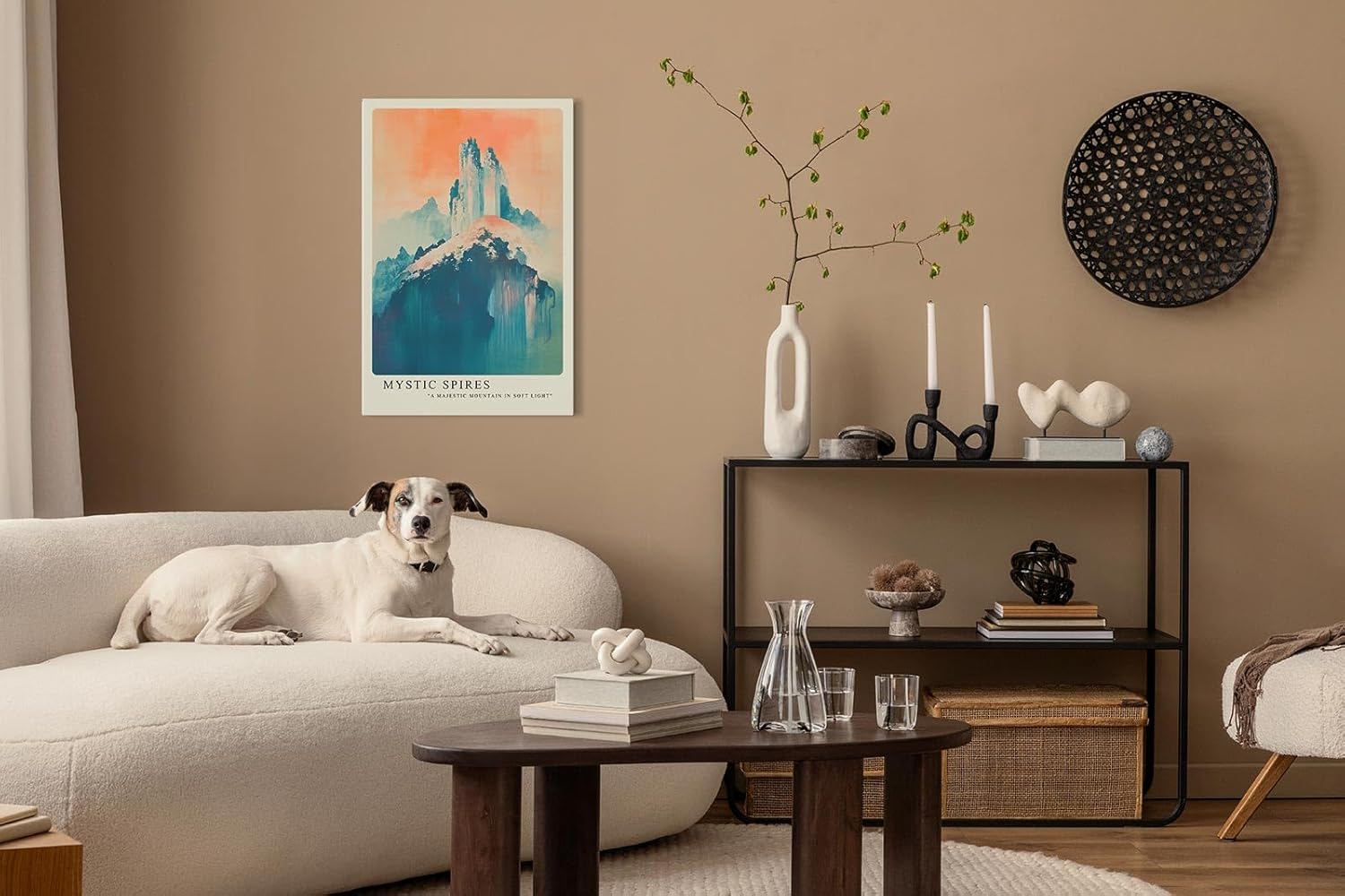 Paul Sinus Leinwandbild 80x120cm mystische Bergspitzen in sanften Farben mit verträumter Lichtstimmung – kunstvolles Leinwandbild