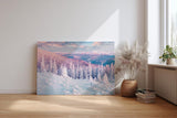 Sinus Art Wandbild 120x80cm Pastellfarbene Winterlandschaft mit verschneiten Bäumen und stiller Weite