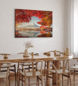 Paul Sinus Wandbild 120x80cm Japan Fuji Berg Baumkrone Herbstblätter Fischerboot