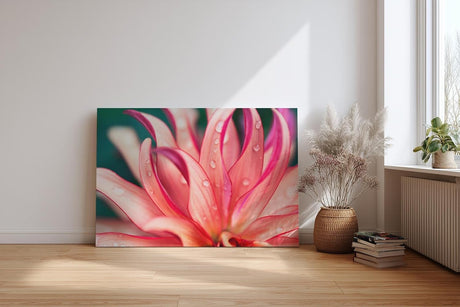 Sinus Art Wandbild 120x80cm Blüte in Pink mit Tautropfen – faszinierende Struktur und frische Ästhetik