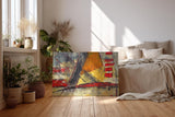 Sinus Art Wandbild 120x80cm Grafische Formen und Linien in Rot, Gelb und Schwarz auf strukturreichem Untergrund