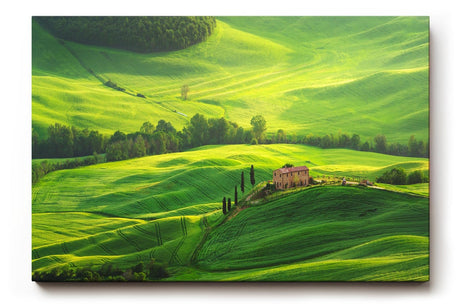 Sinus Art Wandbild 120x80cm Atemberaubende Landschaft der Toskana mit sanften Hügeln und typisch italienischer Architektur
