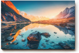 Sinus Art Wandbild 120x80cm Faszinierendes Bergpanorama mit Spiegelung im klaren Wasser bei untergehender Sonne