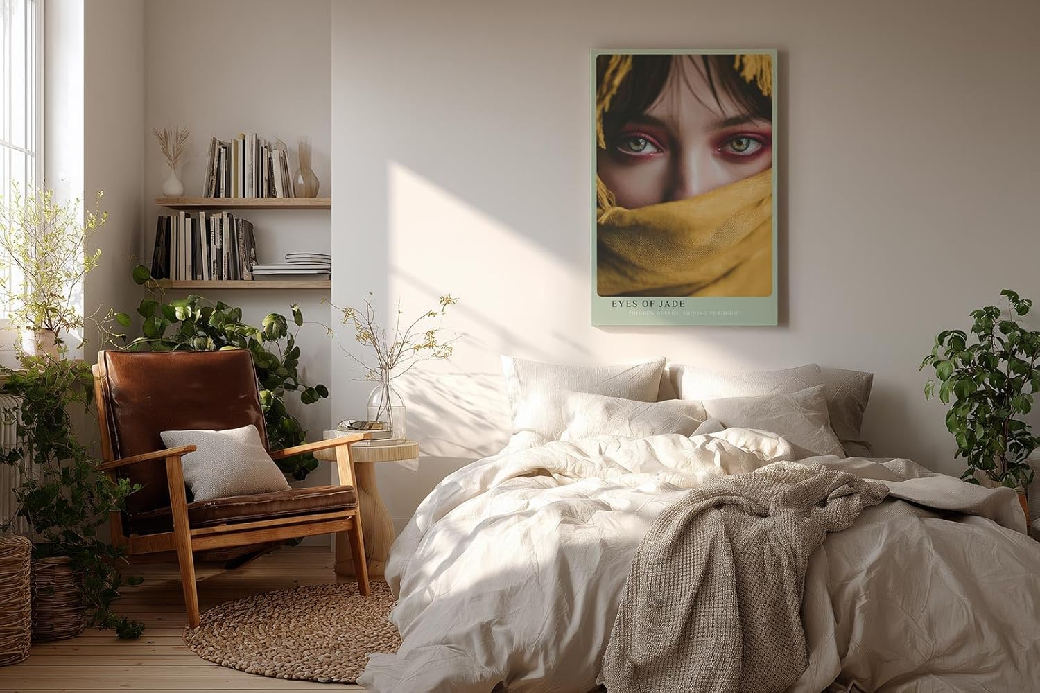 Paul Sinus Wandbild in 40x60cm Eyes of Jade – Intensiver Blick mit grünen Augen und gelbem Tuch