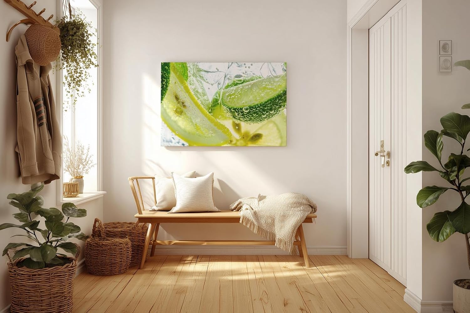 Sinus Art Wandbild 120x80cm Sprudelnde Zitrusfrüchte in lebendigen Farben mit erfrischender Bildwirkung