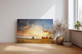 Sinus Art Wandbild 120x80cm Weite Felder im goldenen Abendlicht mit ausdrucksstarkem Himmelspanorama