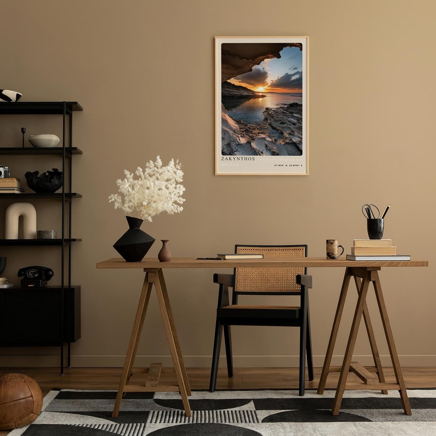 Paul Sinus Leinwandbild 80x120cm Leinwandbild Zakynthos Griechenland Sonnenuntergang Küstenlandschaft Meeresblick Naturidylle Felsen Höhle Romantik