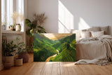 Sinus Art Wandbild 120x80cm Reisterrassen und Flusstal im weichen Licht der Morgensonne mit weiter Perspektive