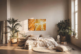 Sinus Art Wandbild 120x80cm Faszinierender Blick durch herbstlich gefärbte Baumwipfel in warmem Licht