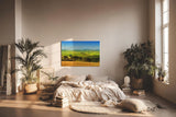 Sinus Art Wandbild 120x80cm Sanfte Hügel der Toskana mit Zypressen und Feldern unter strahlend blauem Himmel