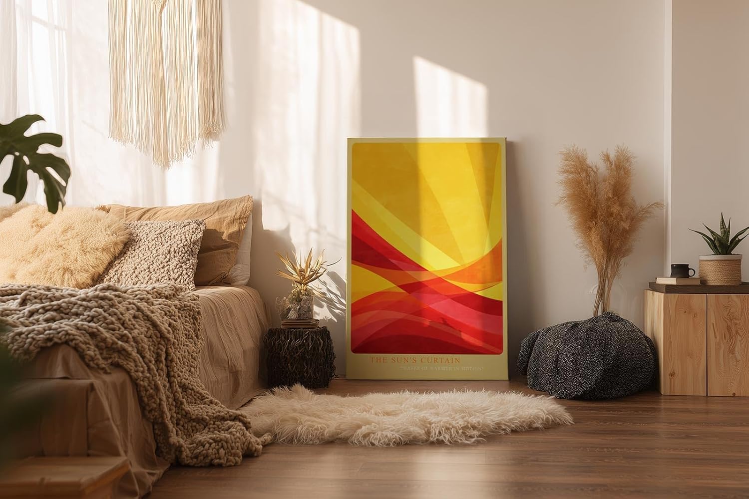 Paul Sinus Wandbild in 40x60cm The Sun's Curtain – Abstrakte Wellen in leuchtendem Gelb und Rot für moderne Wohnräume