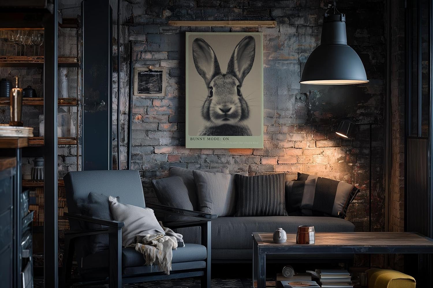 Paul Sinus Wandbild in 40x60cm Bunny Mode: On – Humorvolles Kaninchenporträt in Schwarz-Weiß mit neugierigem Blick