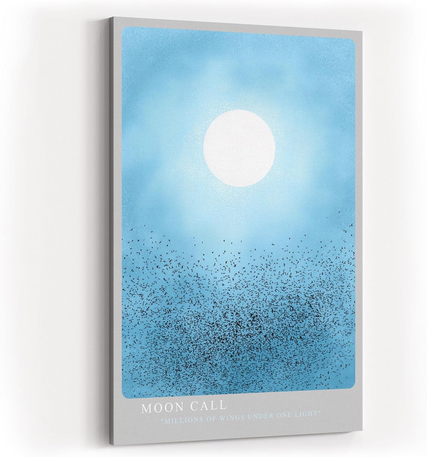 Paul Sinus Wandbild in 40x60cm Großer Vogelschwarm unter hellem Vollmond in sanftem Blau