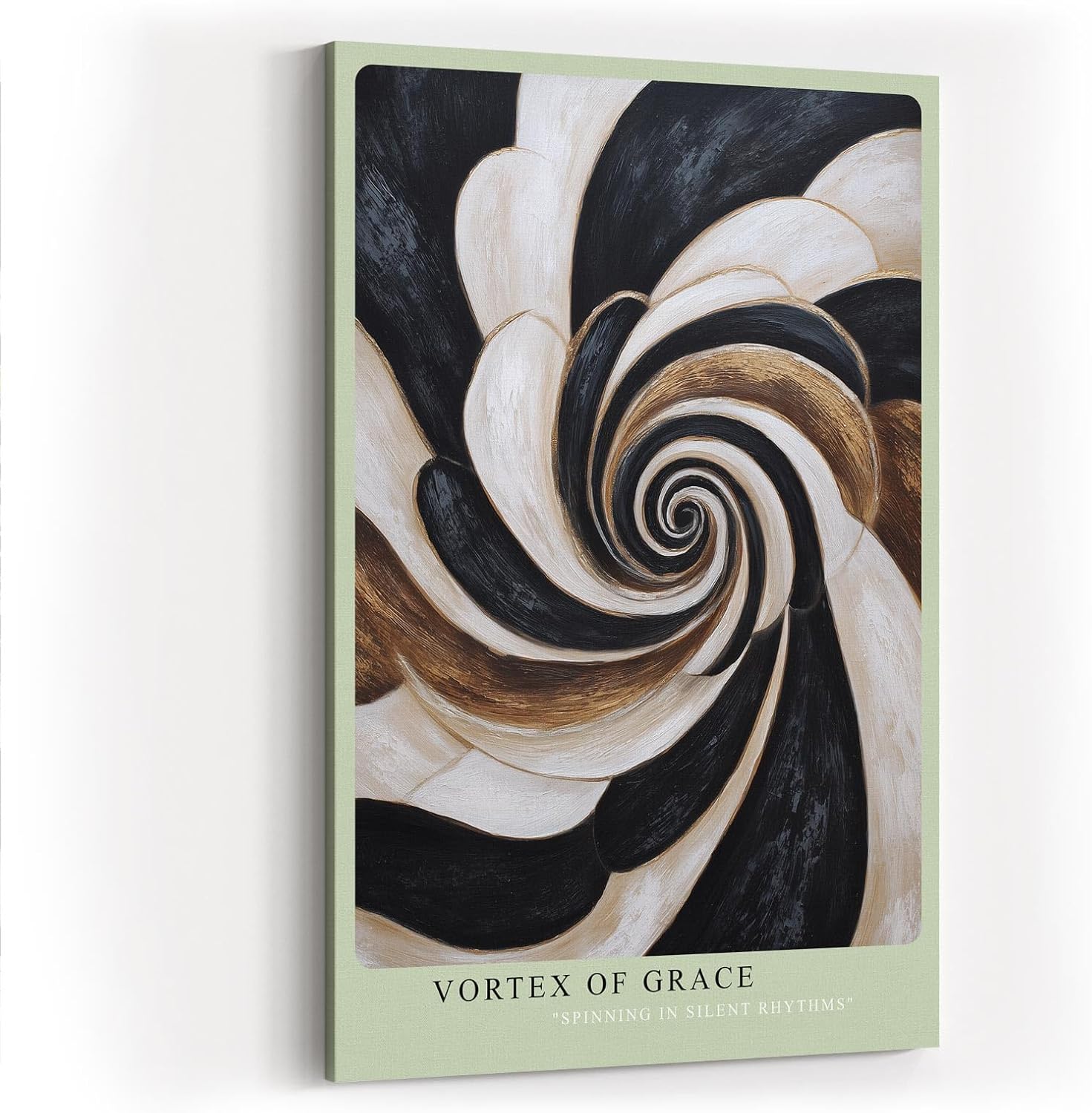 Paul Sinus Wandbild in 40x60cm Vortex of Grace – Abstraktes Wirbelmotiv in Schwarz, Weiß und Gold für moderne Raumgestaltung