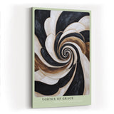 Paul Sinus Wandbild in 40x60cm Vortex of Grace – Abstraktes Wirbelmotiv in Schwarz, Weiß und Gold für moderne Raumgestaltung