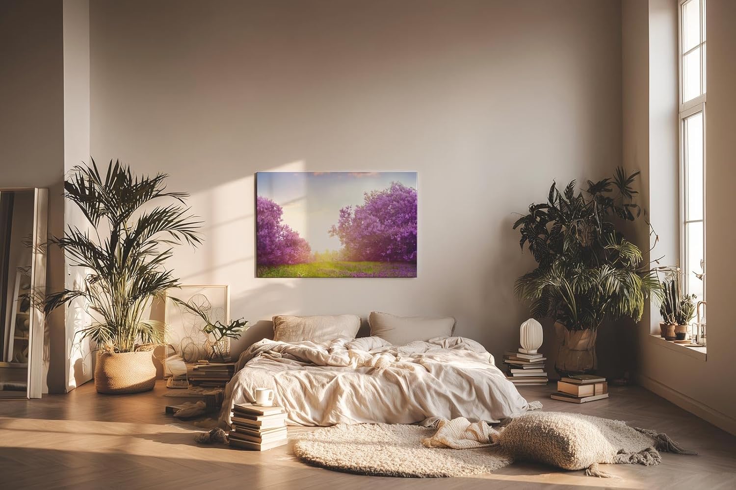 Sinus Art Wandbild 120x80cm Zauberhafte Lavendellandschaft mit Lichtspiel und blühenden Büschen