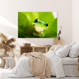 Paul Sinus Wandbild 120x80cm Frosch grünes Blatt Natur Grün Pflanze Fotokunst Regenwald