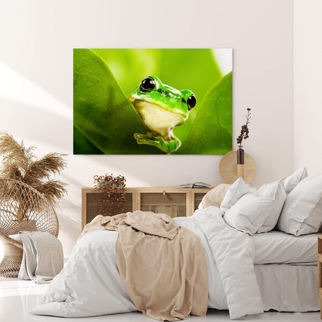 Paul Sinus Wandbild 120x80cm Frosch grünes Blatt Natur Grün Pflanze Fotokunst Regenwald