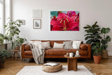 Sinus Art Wandbild 120x80cm Faszinierende Makroaufnahme einer roten Lilie mit feinen Regentropfen