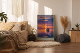 Paul Sinus Wandbild in 40x60cm Segelboot bei Sonnenuntergang mit violett-orangefarbenem Himmel und ruhiger Wasserfläche