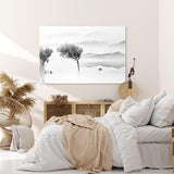 Paul Sinus Wandbild 120x80cm Berge See Fischerboot Schwarz Weiß Baum Kunstvoll