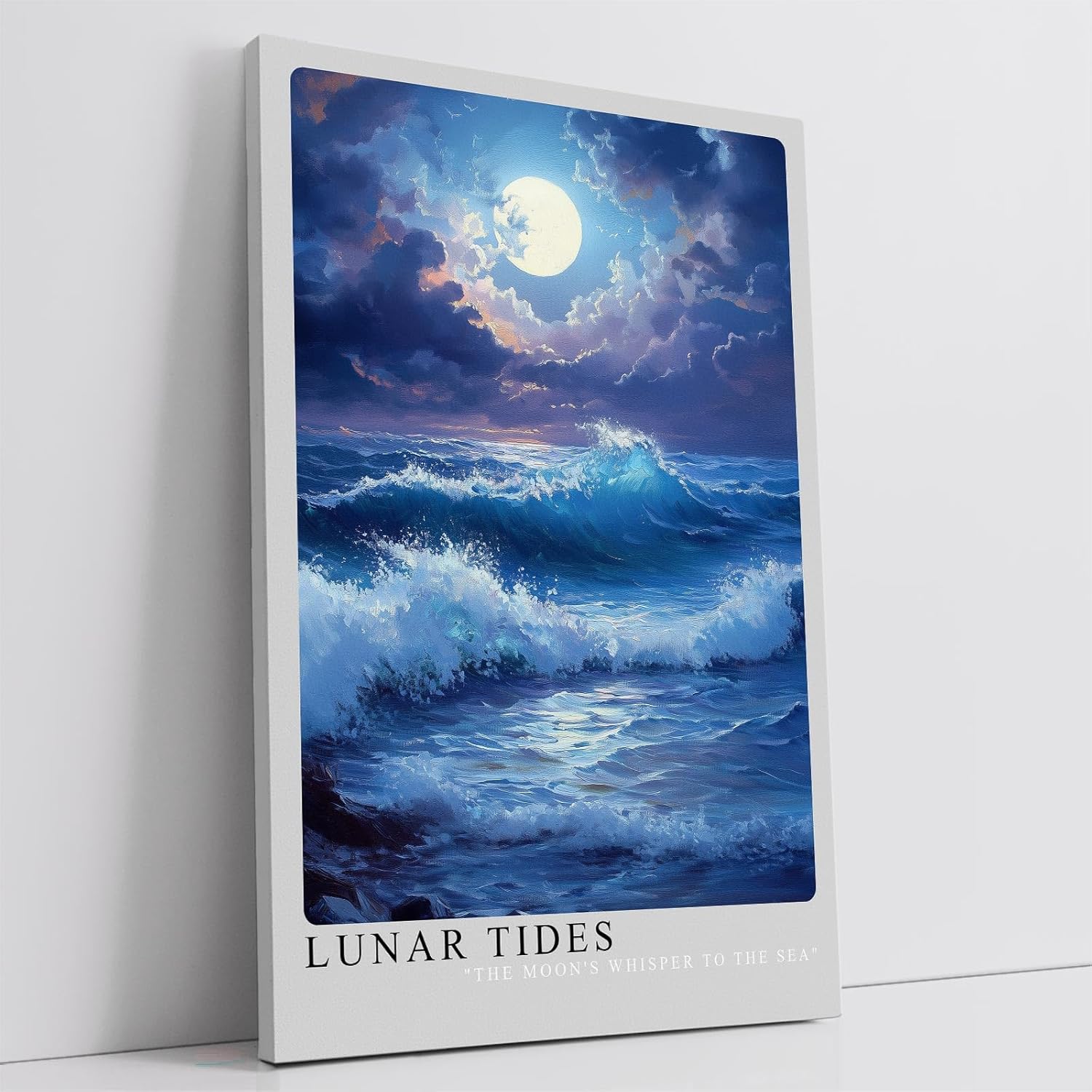 Paul Sinus Leinwandbild 80x120cm Mondflut – Mystisches Meeresmotiv mit leuchtendem Vollmond, sanften Wellen und atmosphärischer Lichtstimmung