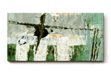 Sinus Art Wandbild 120x80cm Grüne und weiße Pinselstrukturen mit vertikalen Elementen und abstrakten Flächen