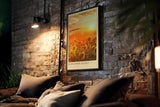 Paul Sinus Kunstdruck 40x60cm Sunflower Sunset Sonnenblumenfeld im goldenen Licht des Sonnenuntergangs mit leuchtender Tiefe