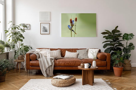 Sinus Art Wandbild 120x80cm Zwei Bartmeisen auf Schilfrohren – ruhige Komposition mit hohem ästhetischen Wert