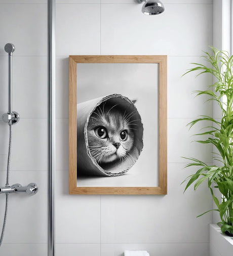 Paul Sinus Poster/Leinwandbild/Rahmenoption Lustiges Katzenbild – Süße Klo-Deko für dein Badezimmer – Perfekt fürs Gäste-WC