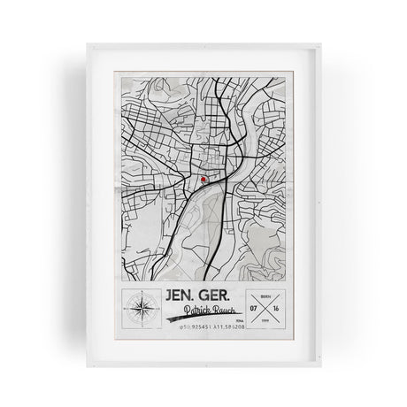 Paul Sinus Bilderrahmen einzigartiger Stadtplan mit deinen GPS Koordinaten und Namen. 30cm x 42cm Holz Wechselrahmen mit Glas und Passepartout. Geschenkidee. Vintage (ohne Rahmen)