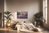 Sinus Art Wandbild 120x80cm Die lila Krokusse im Vordergrund und das Lichtspiel im Wald erzeugen eine zauberhafte Atmosphäre