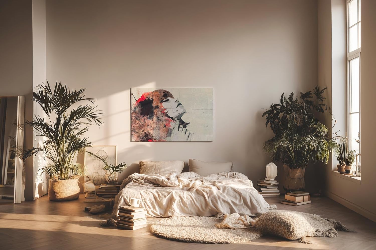 Sinus Art Wandbild 120x80cm Farbenstarkes Porträt einer Frau mit emotionaler Mimik und malerischer Abstraktion